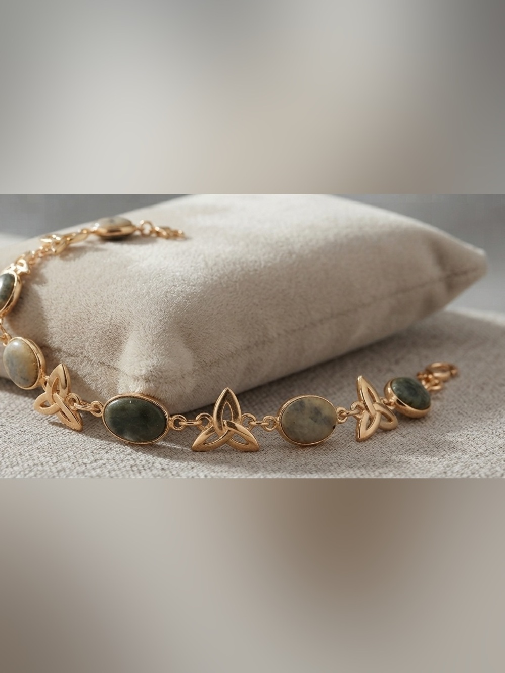 Gold-Tone Green Stone Link Bracelet - Women Jewelry